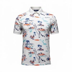 Nautica Blue Sail Mens 3XL White Tropical Island Map Print Pique Polo Shirt